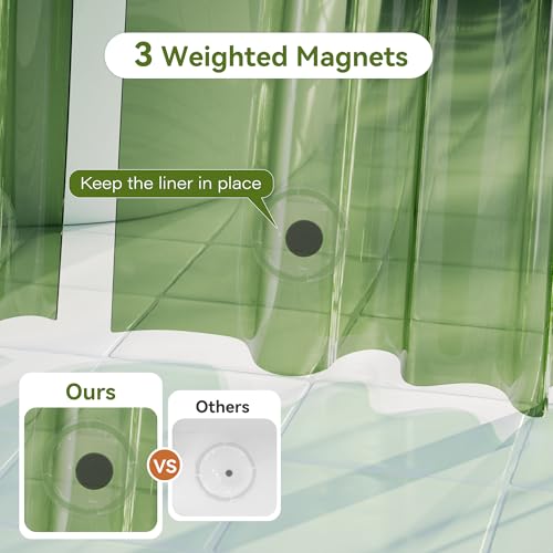 2 Pack Shower Curtain Liner, Lightweight Clear Plastic Shower Liner PEVA 72 x 72 Waterproof Shower Curtains for Bathroom with 3 Strong Magnets and Rustproof Grommets, Clear Green - color: Clear Green, size: 72"W x 72"L (Pack of 2)