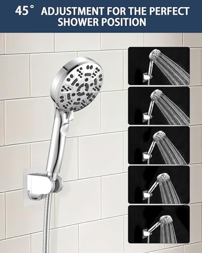 Handheld Shower Head Holder Super Strong Adhesive No Drill Adjustable Wall Mount for Hand Held Wand, Ideal for Kids, Elderly, and Short Users (Chrome)