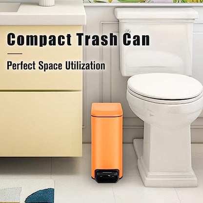 Cesun Small Bathroom Trash Can with Lid, 1.6 Gal, Soft Close, Matte Orange | Step pedal soft close, Slim 5.9in fits narrow spaces, Stainless steel, Anti-fingerprint, Removable inner bucket, Odor seal - color: Matt Orange