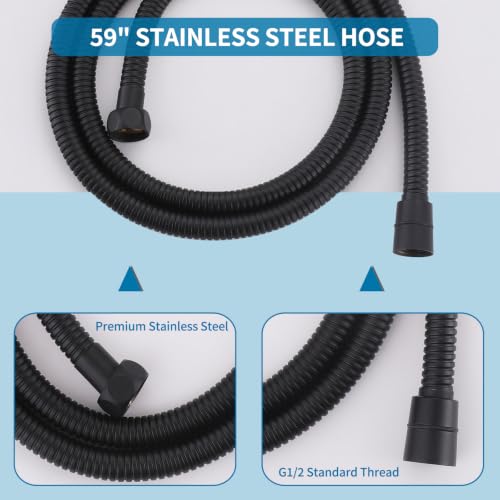 Shower Slide Bar with Handheld Sprayer 2 Modes Handle Shower 59" SUS304 Stainless Steel Hose, Shower Height and Angle Adjustable Wall Mounted Bathroom Shower System Remodel Hardware Matte Black - color: Matte Black-Round