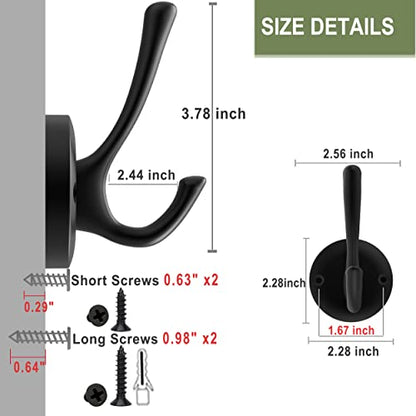 TOFIIGREM Black Wall Hooks, 6 Pack Coat Towel Hook Heavy Duty Metal Double Bath Robe Hook Wall Mounted, Hat Hooks for Cubicle Bathroom Kitchen Closet Garage - color: Black, size: 6 Pack