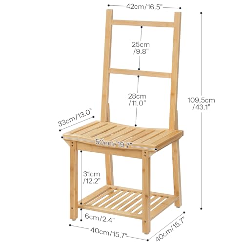 HOOBRO Freestanding Towel Rack for Bathroom, Bamboo Blanket Rack, Quilt Display Stand with Storage Shelf, Towel Rack for Living Room, Bedroom, Decorative Display Ladder Shelf, Natural YL101CJ01