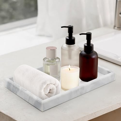 Marble Bathroom Tray,Pure Natural Marble Vanity Tray | marble tray for kitchen counter Non-Ceramic/Non-Resin,stone tray 12 x 8 inch (white) - color: White