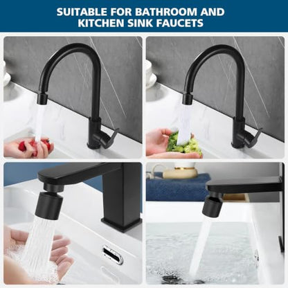 Swivel faucet aerator, 360° Swivel Kitchen Faucet Aerator, Dual-function 2-Flow Sprayer Faucet Head Replacement Kitchen Sink Faucet 55/64 inch Female Thread Faucet Extender (Matte Black) - color: Matte Black