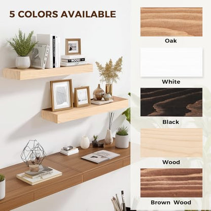 Solid Wood Floating Shelves, 17 Inch Wall Shelves, Set of 2, Wood | 8 Inch Deep, 1.6 Inch Thick, Extra-Wide Display Space, Mounting Hardware Included, For Kitchen, Bathroom and Living Room - color: Wood, size: 17x8x1.6