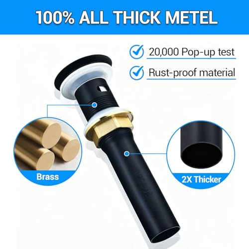 All Metal Pop Up Sink Drain with Overflow, Anti-Clogging Bathroom Drain with Removable Hair-Catcher, Durable Sink Stopper for Undermount & Drop-in Sinks,Matte Black - color: Matte Black