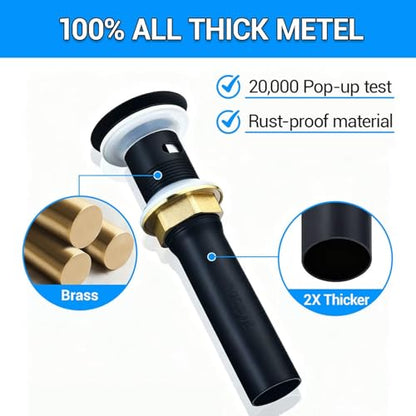 All Metal Pop Up Sink Drain with Overflow, Anti-Clogging Bathroom Drain with Removable Hair-Catcher, Durable Sink Stopper for Undermount & Drop-in Sinks,Matte Black - color: Matte Black