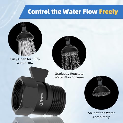 Hibbent All Metal 1 Pack Shower Head Flow Control Valve, G1/2 Brass Shut-off Valve with Metal Handle Lever, Shut OFF Water Flow Control Regulator for Handheld Shower, or Bidet Sprayer, Matte Black - color: Black