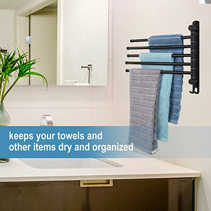 5-Arm Swivel Towel Rack - 180° Rotating Wall Mounted - 304 Stainless Steel Rustproof - Heavy Duty Space Saving for Bathroom Kitchen Laundry Room (Matte Black) - color: Black, size: 5 Arms