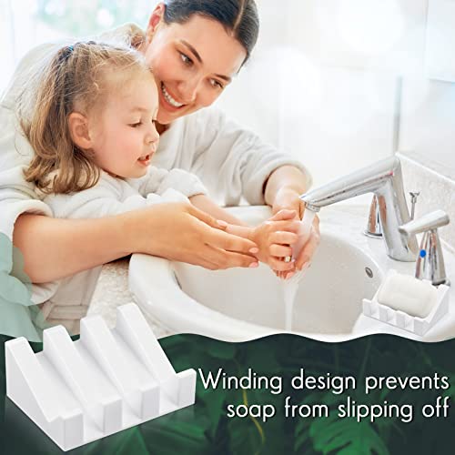 2 Pieces Silicone Soap Dish Self Draining Soap Dish Shower Waterfall Bar Soap Holder Tray with Drain Soap Saver for Kitchen Bathroom Accessories (Bright White) - color: Bright White