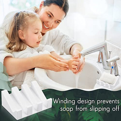 2 Pieces Silicone Soap Dish Self Draining Soap Dish Shower Waterfall Bar Soap Holder Tray with Drain Soap Saver for Kitchen Bathroom Accessories (Bright White) - color: Bright White