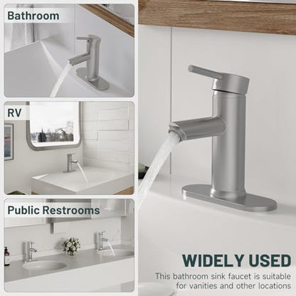 2 Pack Bathroom Faucet for 1 or 3 Holes, Brushed Nickel, Brass | Single Handle Bathroom Sink Faucets, Modern Commercial Lavatory Vanity Faucet,with Deck Plate and Supply Line, Pop Up Drain - color: Brushed Nickel X 2