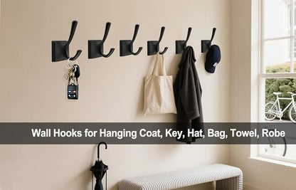 TOFIIGREM Black Wall Hooks Coat Hooks, Mudroom Hooks Bathroom Hallway Hooks for Hanging Clothes Robe Towel Backpack, Heavy Duty Decorative Hooks Modern Double Towel Hooks (6 Pack, Black) - size: "Cylindrical" Shape 6 Pack