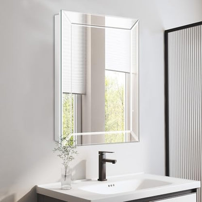 Bathroom Medicine Cabinet with 16x26 Inch Frameless Beveled Edge Mirror, Surface/Recessed Mount Vanity Storage Cabinet for Bathroom - size: MIrror:16"x26"