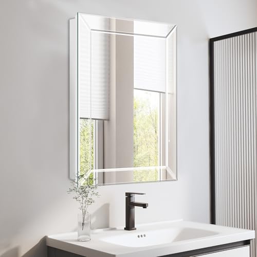 Bathroom Medicine Cabinet with 24x36 Inch Frameless Beveled Edge Mirror, Surface/Recessed Mount Vanity Storage Cabinet for Bathroom - size: Mirror:24"x36"