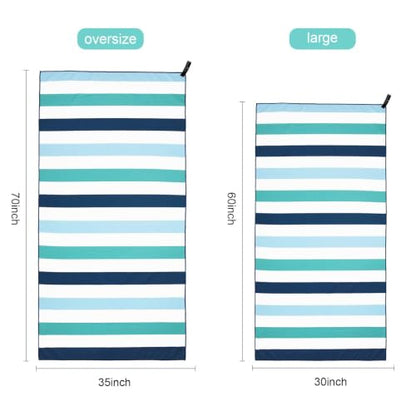 Exclusivo Mezcla Large Microfiber Quick Dry Beach Towel, Lightweight Sand-Free Cabana Stripe Pool Travel Camping Towel with Bag (Green, 30x60 Inches) | 30x60 Inches, Lightweight, Sandfree, Super Absorbent, Swimming Towel for Camping Travel with Bag, Green