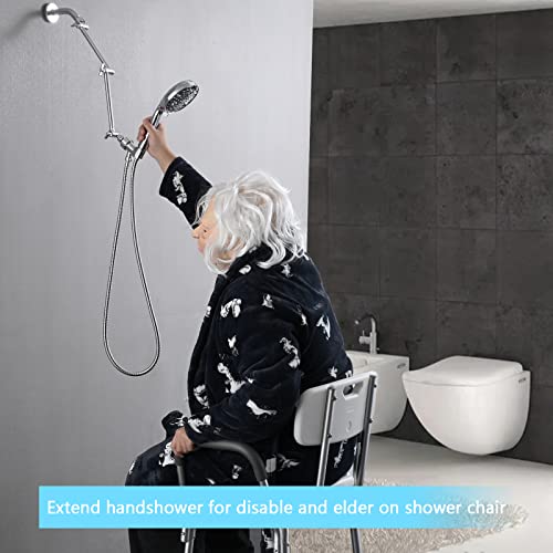 PDPBath Shower Extension Arm, 16" Upgrade Solid Brass Shower Head Shower Head Extender, Adjustable Height Extended with G1/2 Universal Connection for Rain & Handheld Shower Head - Chrome - color: Chrome, style: 8 Inch + 8 Inch
