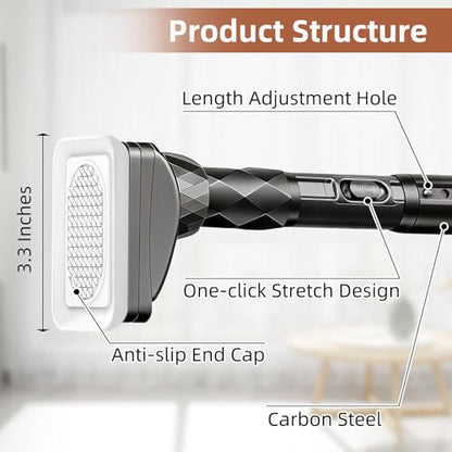 One-Click Tension Curtain Rod 40-67" Adjustable Shower Rod Black No Drilling for Window Bathroom Closet Room Divider Extra Long Curtain Rod - color: Black, size: 40-67"
