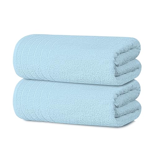 2 Piece Extra Large Bath Sheets 35 x 70 Inches, Sky Blue | 100% Cotton, Larger & Lighter Weight, Quicker to Dry, Super Soft & Absorbent, Oversized Bath Towels - color: Sky Blue