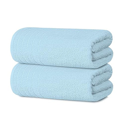 2 Piece Extra Large Bath Sheets 35 x 70 Inches, Sky Blue | 100% Cotton, Larger & Lighter Weight, Quicker to Dry, Super Soft & Absorbent, Oversized Bath Towels - color: Sky Blue