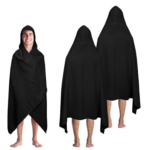 COTTON CRAFT Hooded Bath Towel for Adults – 2 Pack 100% Cotton Bath Sheet | Waffle Weave Oversized 35x70 inch Ringspun Terry Bath Wrap with a hood - Soft Super Absorbent Quick Dry – 450 GSM – Black - color: Black, size: 2 Pack Hooded Towel