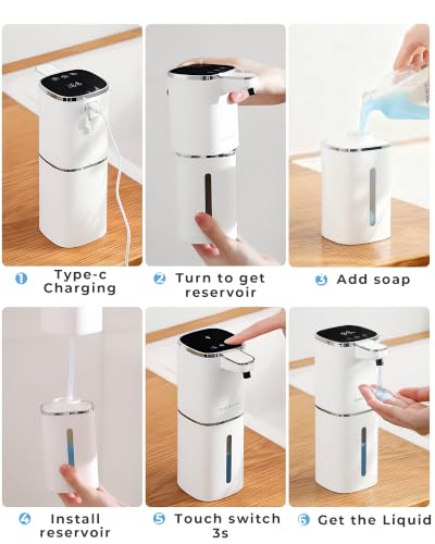 2 Pack Automatic Liquid Soap Dispenser, USB Rechargeable | , 13.5oz/400mL, 9-Adjustable Liquid Levels, IPX5 Waterproof, Touchless & Wall/Tabletop Use for Kitchen Bathroom, White - color: White Liquid