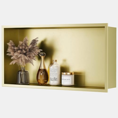 Neodrain Stainless Steel Shower Niche Gold 24"x12" No Tile Needed | Recessed Wall Niche, Space-Saving, Waterproof & Durable Niche for Shower Storage - color: Golden, size: 24X12In