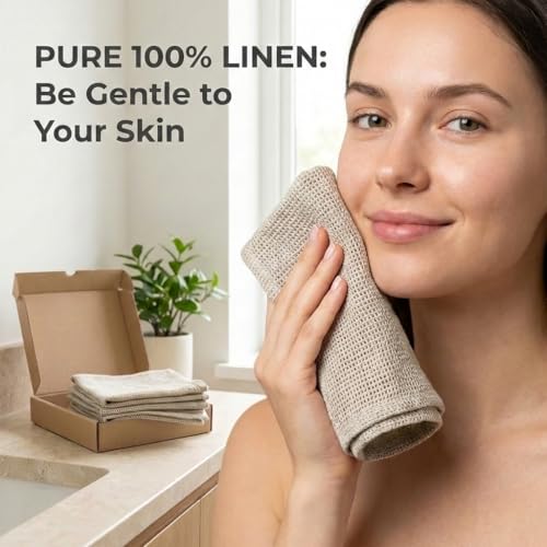 Reusable Makeup Remover Cloths - Pure 100% Linen Washcloths - 6-Pack 8x8-inches Open Weave Washable Face Wipes - Small Linen Exfoliating Face Towels with Hanging Loop - size: 8x8 Inch Washcloths (Pack of 6)