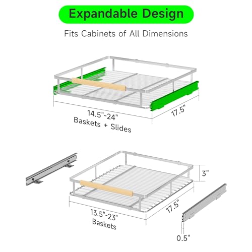 Expandable Pull-Out Cabinet Drawers, Slide-Out Shelves, Medium 1 PK | Smooth Slide-Out Access, Adjustable Fit, Pull-Out Organization, Small Cabinet Use, Space-Saving - size: M- (14.5"-24")W * 17.5"D