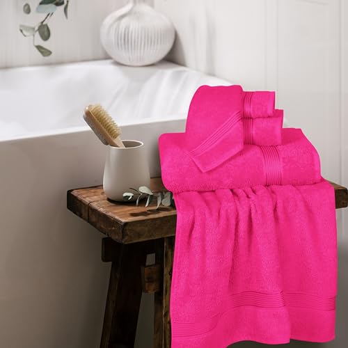 Ultra Soft 6 Pack Cotton Towel Set, Contains 2 Bath Towels 28x55 inch, 2 Hand Towels 16x24 inch & 2 Wash Coths 12x12 inch, Ideal Everyday use, Compact & Lightweight - Hot Pink - color: Hot Pink