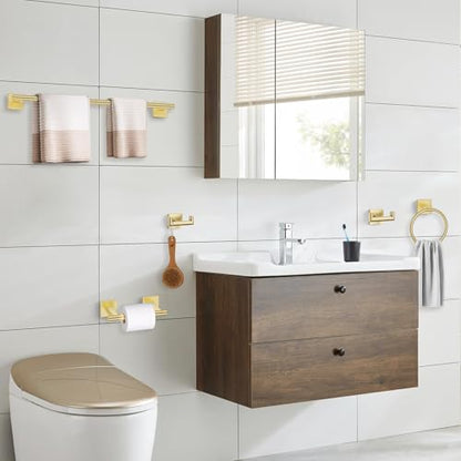 Brushed Gold Towel Bar Set, 5 Pieces Double Dase Toilet Paper Holder Bathroom Hardware Set, 23.6 Inch Stainless Steel Towel Racks for Bathroom Wall Mounted - color: Brushed Gold, size: 5pieces C