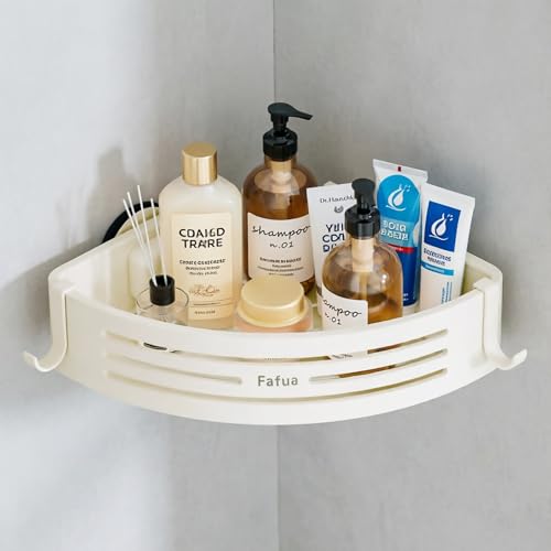Corner Shower Caddy Suction Cup, No-Drilling Hanging Shower Shelves with Hooks, Waterproof & Rustproof Removable Shower Organizer for Bathroom Storage - color: Suction Up Beige Corners -1pack