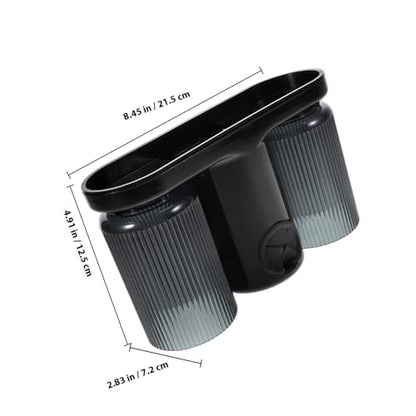 Generic Wall Mount Toothbrush Holder with Double Cup and Toothpaste Dispenser, No-Drill Bathroom Organizer with Towel Hanger, Black Plastic Toothbrush Storage Rack for Home and Travel