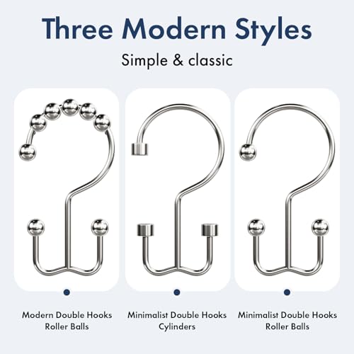 Bathway Shower Curtain Hooks Nickel Shower Curtain Rings, 12 Pcs Metal Double Hooks Rings Rust Proof for Bathroom Shower Curtain Rod - color: Nickel, style: Modern