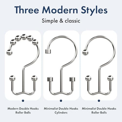 Bathway Shower Curtain Hooks Nickel Shower Curtain Rings, 12 Pcs Metal Double Hooks Rings Rust Proof for Bathroom Shower Curtain Rod - color: Nickel, style: Modern