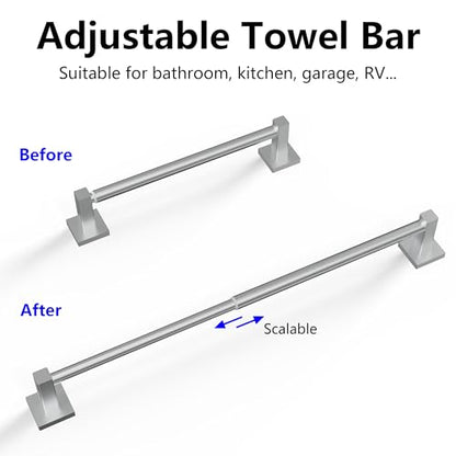 Towel Bar, Towel Racks for Bathroom Wall Mounted, Brushed Nickel | Adjustable 12.7 to 23.2 Inch Single Towel Rod, 304 Stainless Steel Towel Holder, Rustproof, Square Base, Heavy Duty, Modern - color: Brushed Nickel, size: Wall-Mounted