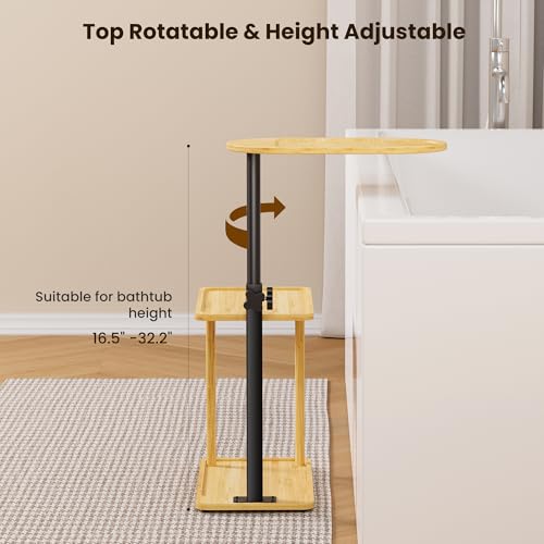 Bathtub Tray Table, Freestanding Bath Side Table Tub Tray Caddy | 3 Layer Bamboo Bath Board Shelf, Bathtub & Bathroom Accessories, New Home Gift for Mom, Housewarming, Anniversary, Wedding - color: Natural