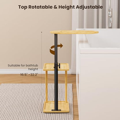Bathtub Tray Table, Freestanding Bath Side Table Tub Tray Caddy | 3 Layer Bamboo Bath Board Shelf, Bathtub & Bathroom Accessories, New Home Gift for Mom, Housewarming, Anniversary, Wedding - color: Natural