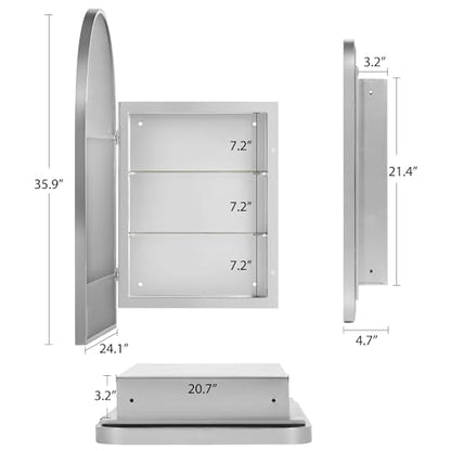 SogesHome 3-Tier Medicine Cabinet with Shelf, Home Storage Bathroom Wall-Mounted & Recessed Mirror Cabinet for Bathroom, Bedroom, (Arched,Silver) - color: Silver