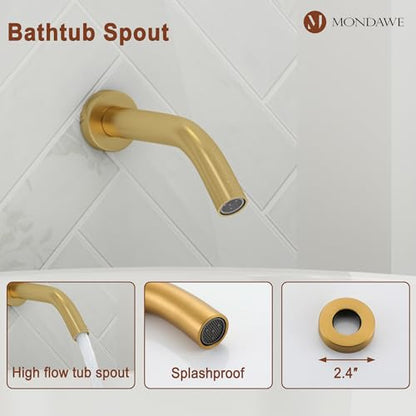 MONDAWE 9 Inch Wall Mounted Shower Faucet Set with Tub Spout in Brushed Gold, Rainfall Shower Head with 3-Setting Handheld Spray Shower Combo, High Pressure Shower System with Solid Brass Valve - color: Brushed Gold, style: 9 IN - With Tub Spout