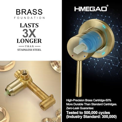 Wall Mount Bathroom Faucet Brushed Gold Bathroom Faucet Bathroom Sink Faucet with Single Handle and Rough in Valve Included - color: Brushed Gold