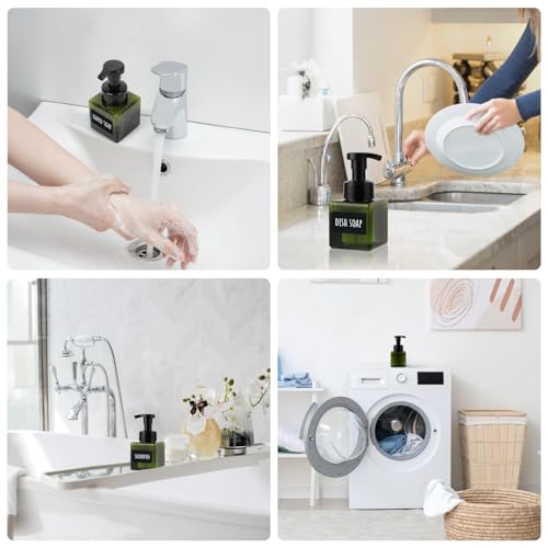 Segbeauty 8.5oz Bathroom Foaming Pump Bottle Empty, 2pcs Refillable Foam Hand Soap Dispenser Set for Kitchen, 250ml Small Green Square Foamer Bottles for Shampoo Body Wash, Plastic Liquid Container - color: Green, style: 2pcs 8.5oz