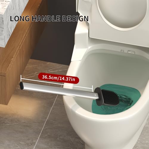 Toilet Brush and Holder, Stainless Steel | Removable Inner Bowl and Splash Protection,Flat and Elongated,Dense Bristles for Through Cleaning - color: Silver