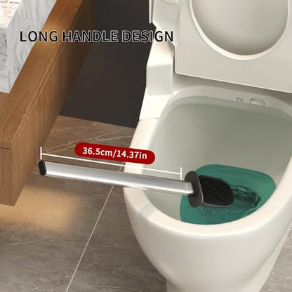 Toilet Brush and Holder, Stainless Steel | Removable Inner Bowl and Splash Protection,Flat and Elongated,Dense Bristles for Through Cleaning - color: Silver