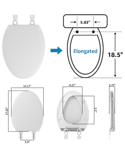 Hibbent Elongated Toilet Seat with Oval Cover, Soft Close Toilet Seat, Easy to Install,Never Loosen Hinge to Prevent Shifting, Non-slip Seat Bumpers and Easily Cleaning(White) - style: Standard Elongated 18.5"