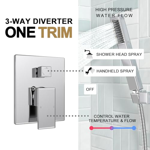 Lava Odoro Modern 2-Setting Square Shower System with Rain Shower Head and Handheld Spray Chrome, Rainfall Shower Faucet Set Chrome, Shower Valve and Trim Kit, Polished Chrome SF103-C - color: Chrome, style: Without Tub Spout