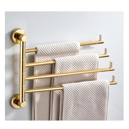 ZHOUXIAO Swing Out Towel Bar Holder Gold Finish/Golden Swivel Towel Rack for Bathroom or Kitchen, Metal Towel Bar Folding Arm Swivel Hanger Bathroom Storage Wall Mounted A-4Bars