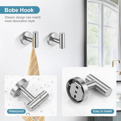 TQKAG Brushed Nickel Bathroom Hardware Set 6-Piece Bathroom Accessory Set 23.6 Inch Round Stainless Steel Towel Bar Set Wall Mounted - color: Brushed Nickel, size: 6-Pieces Set