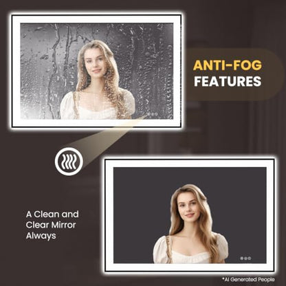 LOAAO 48"X32" LED Bathroom Mirror Black Framed | Anti-Fog, Dimmable, Memory Function, Tempered Glass, Lighted Vanity Mirror for Wall - size: 48"L x 32"W