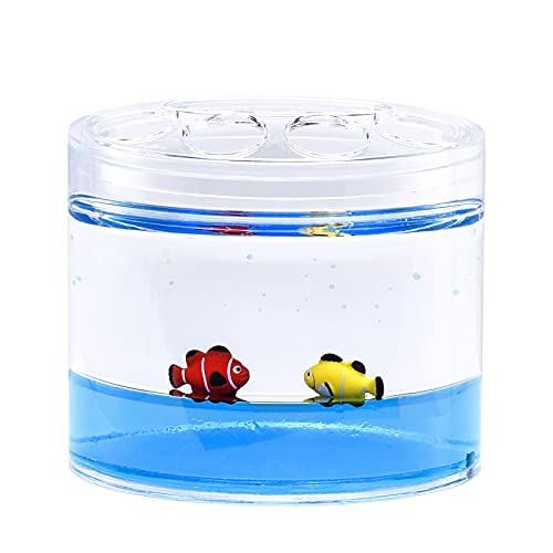 4 Piece Acrylic Liquid 4D Floating Motion Bathroom Vanity Accessory Set Ocean Cartoon Animal Theme Fish Toothbrush Holder, Tumbler, Soap Dispenser, Soap Dish - size: 4-piece, style: Fish
